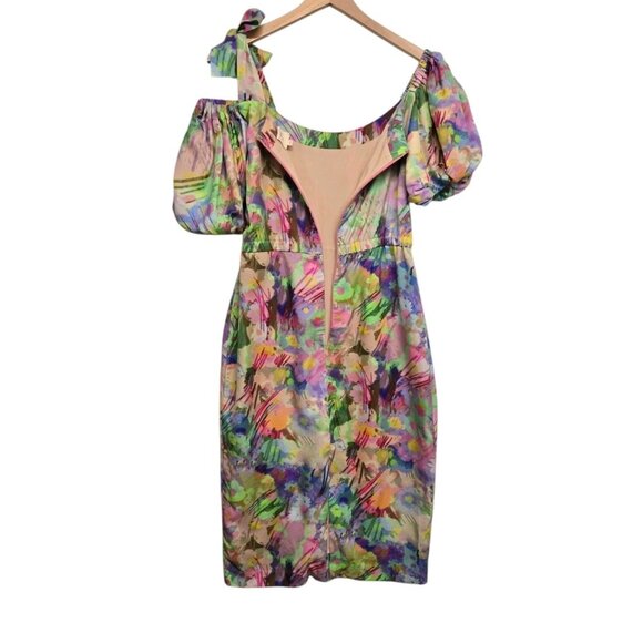 Plenty by Tracy Reese Womens Small  Floral Sheath Dress Off Shoulder Puff Sleeve - Picture 4 of 8